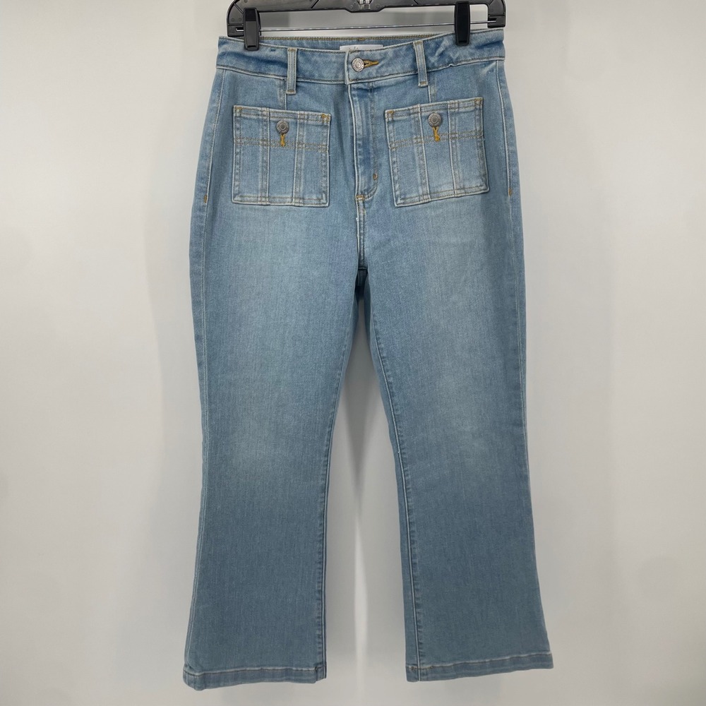 LOFT The Curvy Kick Crop Jeans Womens 27/4 Light Blue Utility Patch Pocket Denim